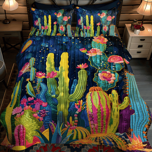 Cacti Night 3-Piece Quilted Bedding Set - Single (59" x 70")