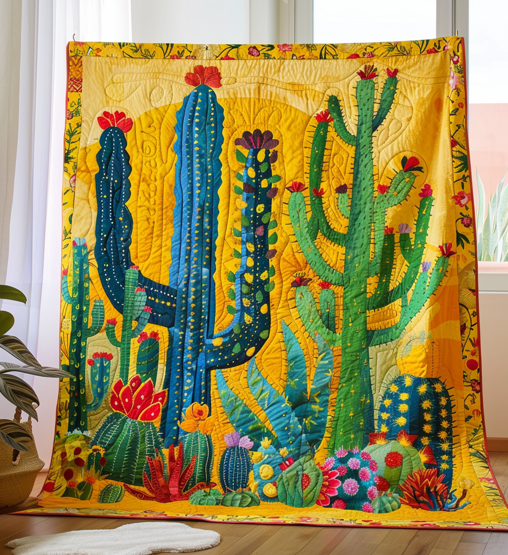 Cacti Wonderland Quilted Blanket - Throw (55" x 60")