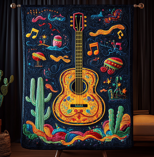 Cacti Guitar Quilted Blanket - Throw (55" x 60")