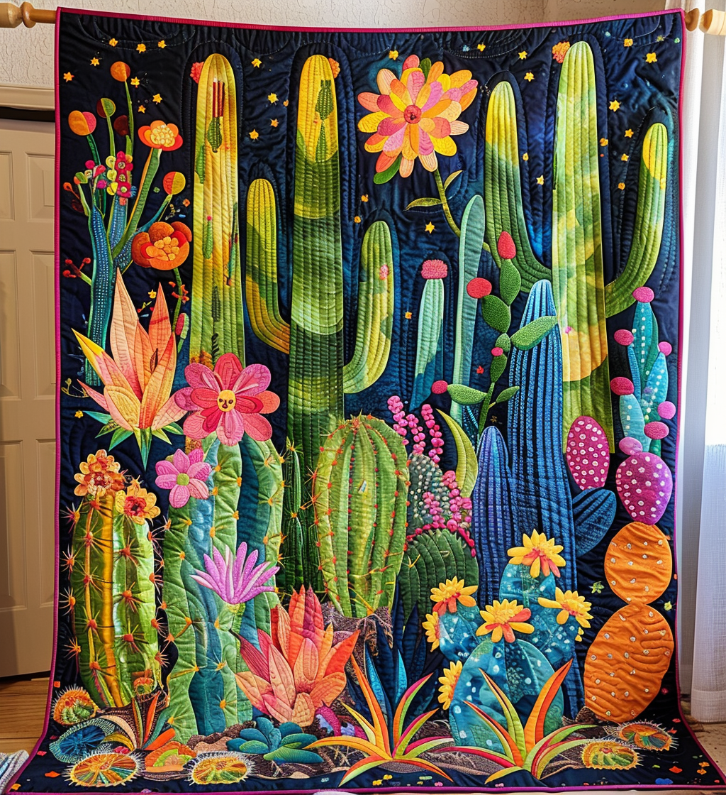 Cactus And Stars Quilted Blanket - Throw (55" x 60")