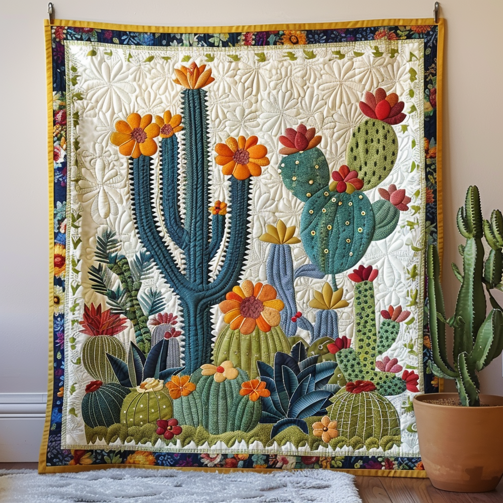 Throw (55'' x 60'') /Cactus Blooming Quilted Blanket