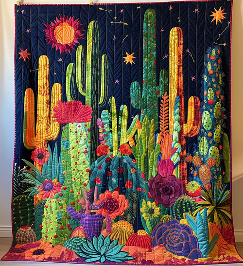 Cactus Delight Quilted Blanket - Throw (55" x 60")