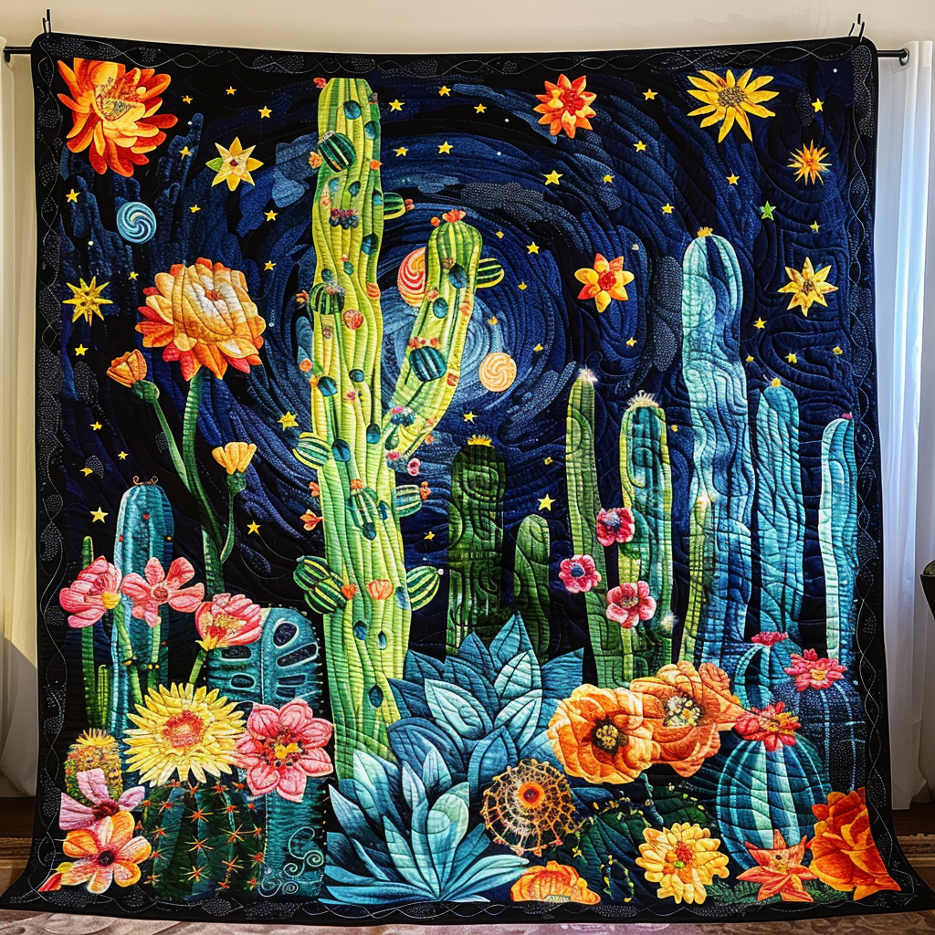 Cactus Dreamscape Quilted Blanket - Throw (55" x 60")