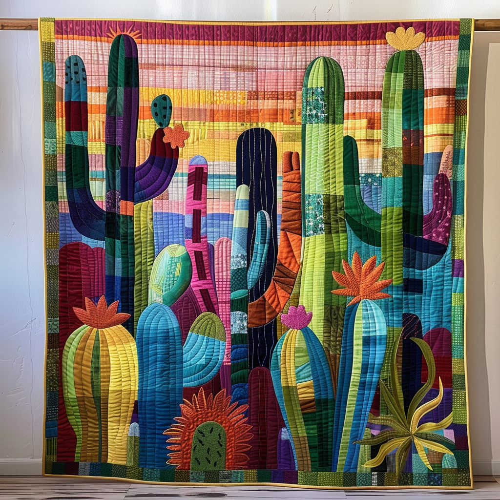 Cactus Melody Quilted Blanket - Throw (55" x 60")