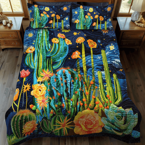 Cactus Night Sky 3-Piece Quilted Bedding Set - Single (59" x 70")