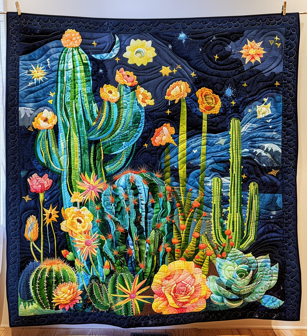 Cactus Night Sky Quilted Blanket - Throw (55" x 60")