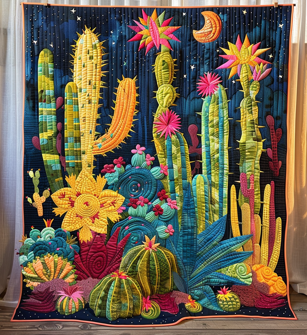 Cactus Oasis Quilted Blanket - Throw (55" x 60")