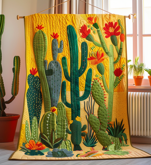 Cactus Sunburst Quilted Blanket - Throw (55" x 60")