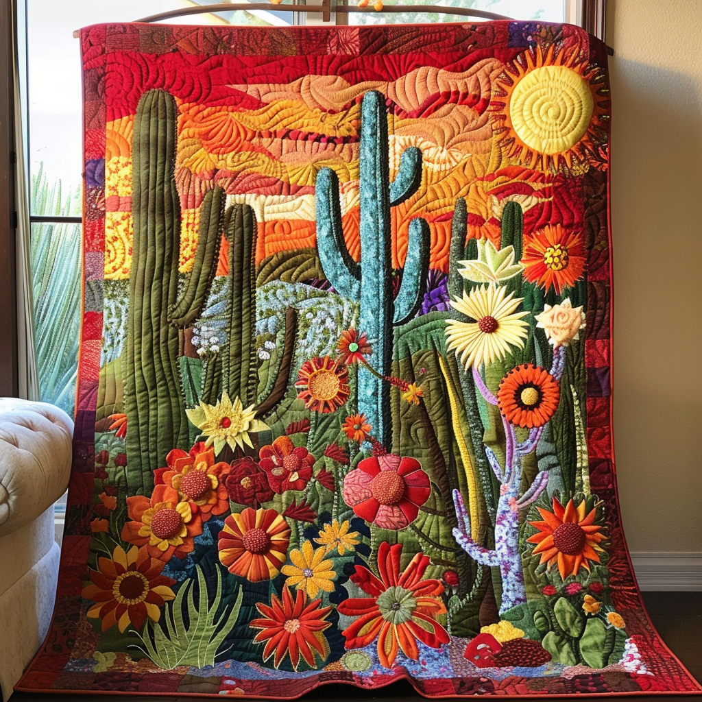 Cactus Sunrise Quilted Blanket - Throw (55" x 60")