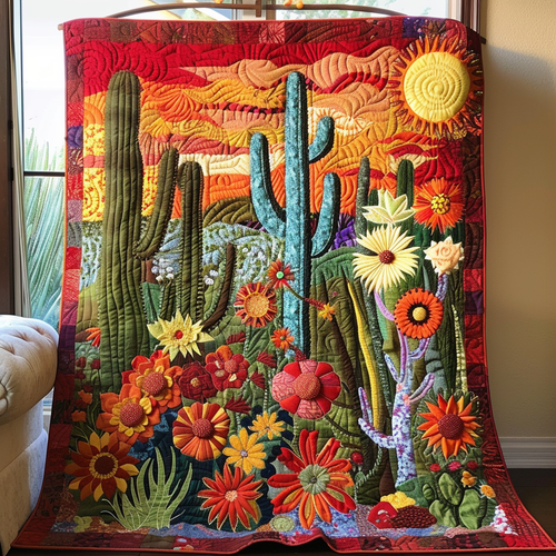 Cactus Sunrise Quilted Blanket - Throw (55" x 60")