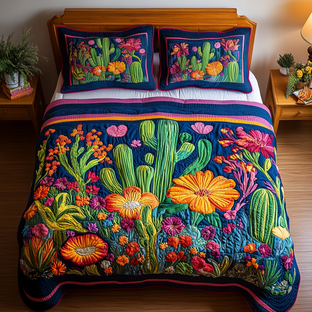 Cactus Garden 3-Piece Quilted Bedding Set - Single (59" x 70")