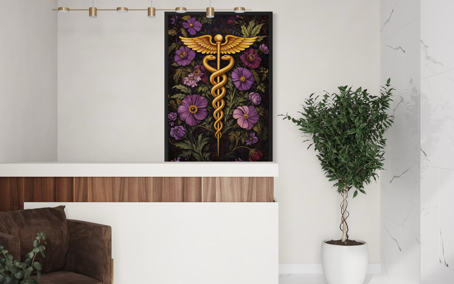 Caduceus Medical Wall Art – Floral Healthcare Print | Doctor Office Decor Canvas