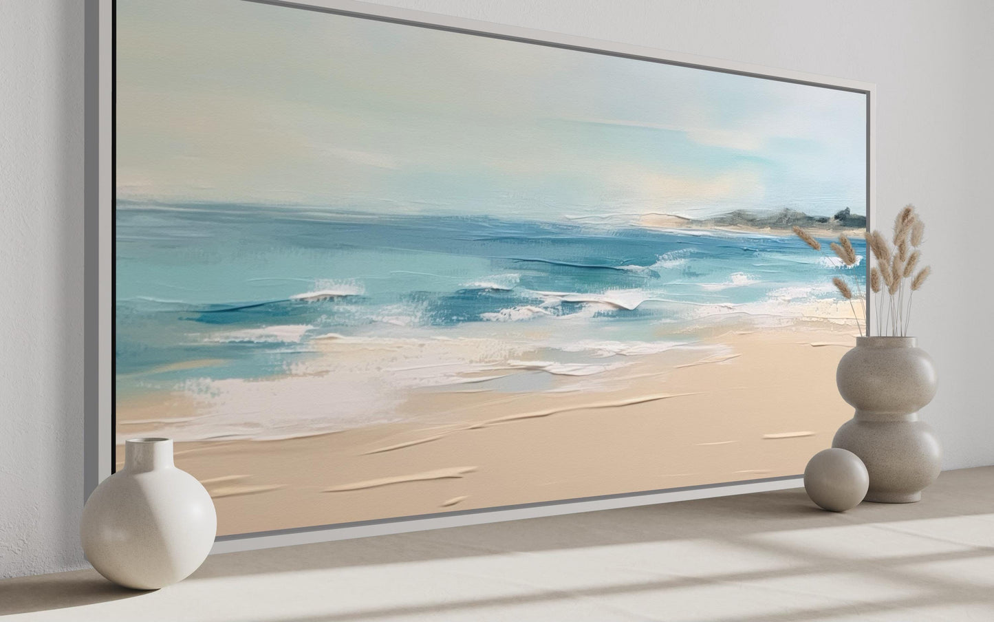Calm Beach Sandy Beach Framed Canvas Wall Art