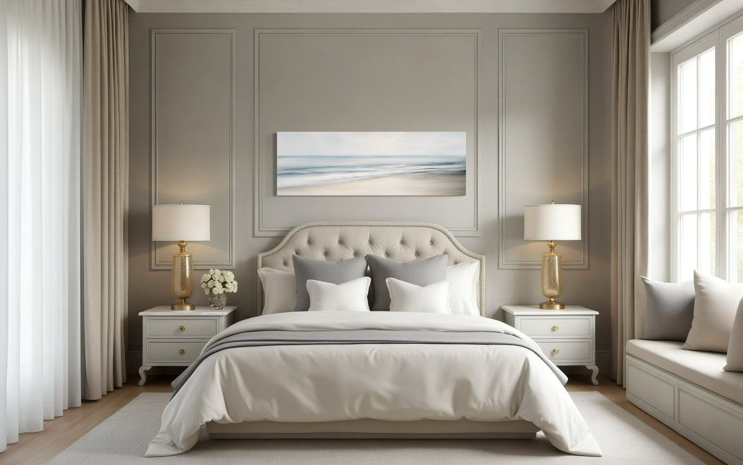 Calm Long Horizontal Ocean Above Bed Framed Canvas Wall Art