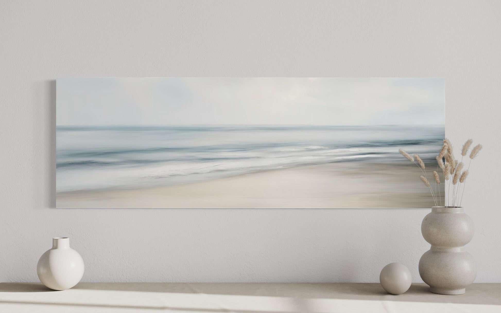 Calm Long Horizontal Ocean Above Bed Framed Canvas Wall Art