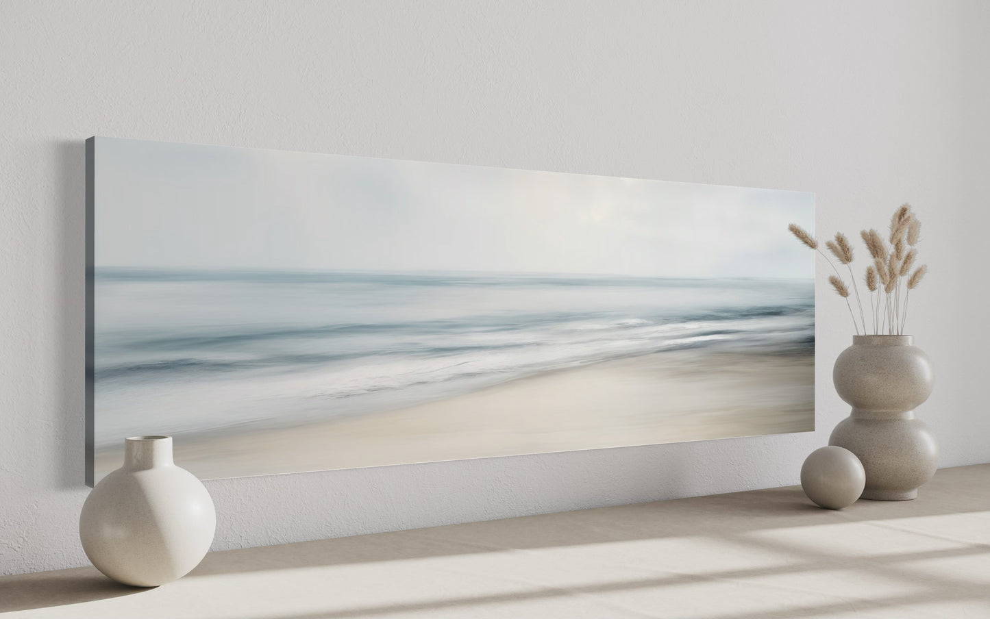 Calm Long Horizontal Ocean Above Bed Framed Canvas Wall Art