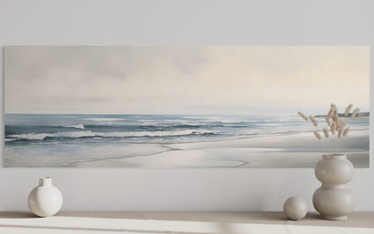 Calm Minimalist Beach Long Horizontal Coastal Framed Canvas Wall Art