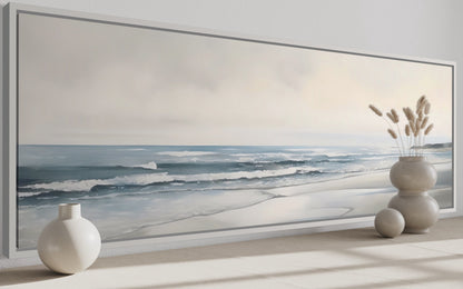 Calm Minimalist Beach Long Horizontal Coastal Framed Canvas Wall Art