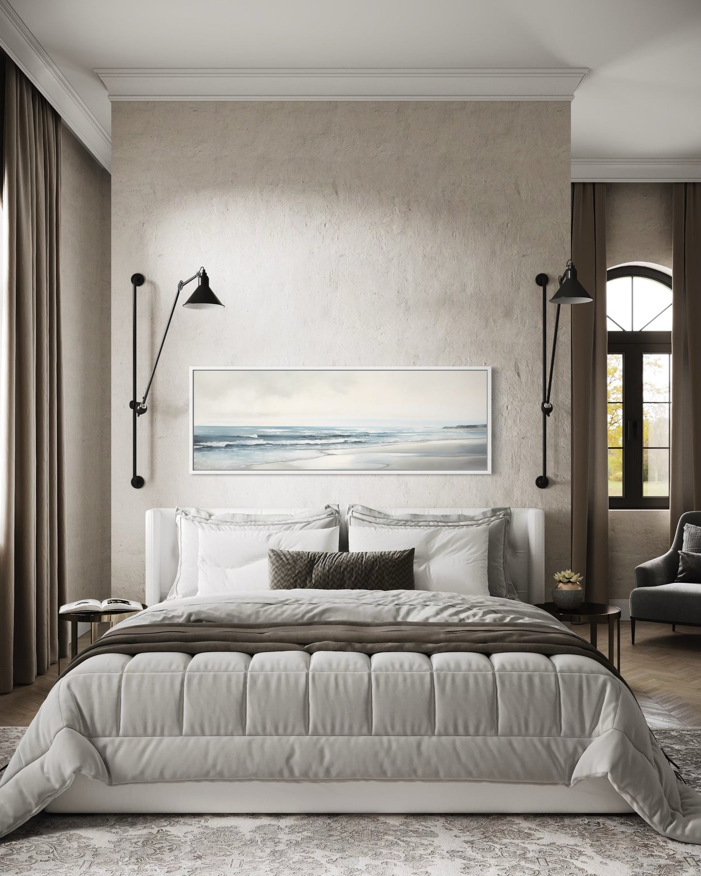 Calm Minimalist Beach Long Horizontal Coastal Framed Canvas Wall Art