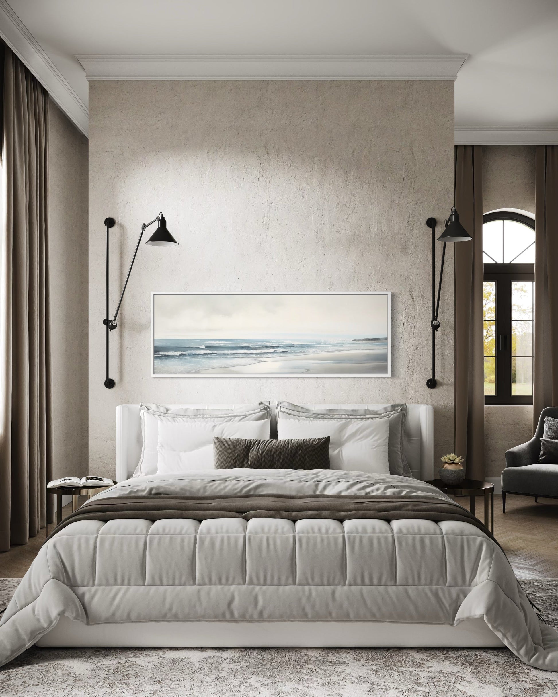 Calm Minimalist Beach Long Horizontal Coastal Framed Canvas Wall Art