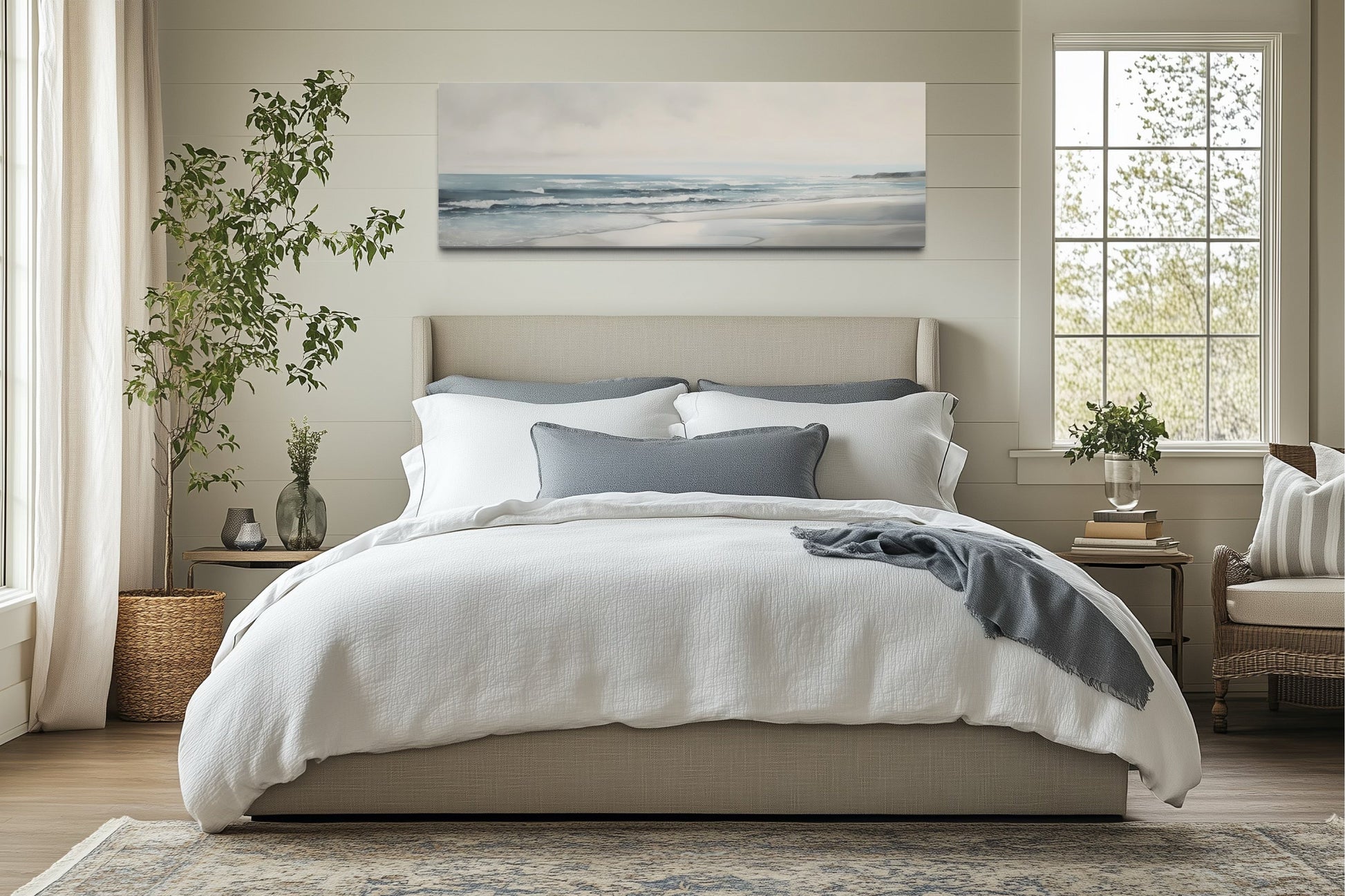 Calm Minimalist Beach Long Horizontal Coastal Framed Canvas Wall Art