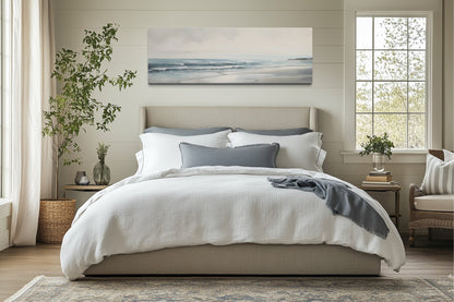 Calm Minimalist Beach Long Horizontal Coastal Framed Canvas Wall Art