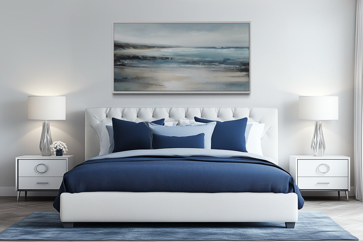 Calm Minimalist Blue Gray Ocean Coastal Framed Canvas Wall