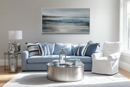 Calm Minimalist Blue Gray Ocean Coastal Framed Canvas Wall