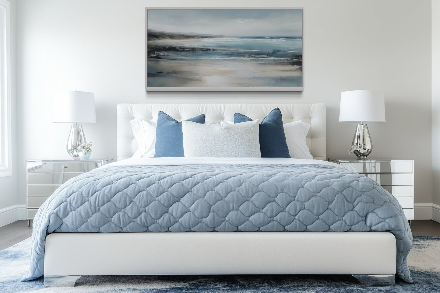 Calm Minimalist Blue Gray Ocean Coastal Framed Canvas Wall