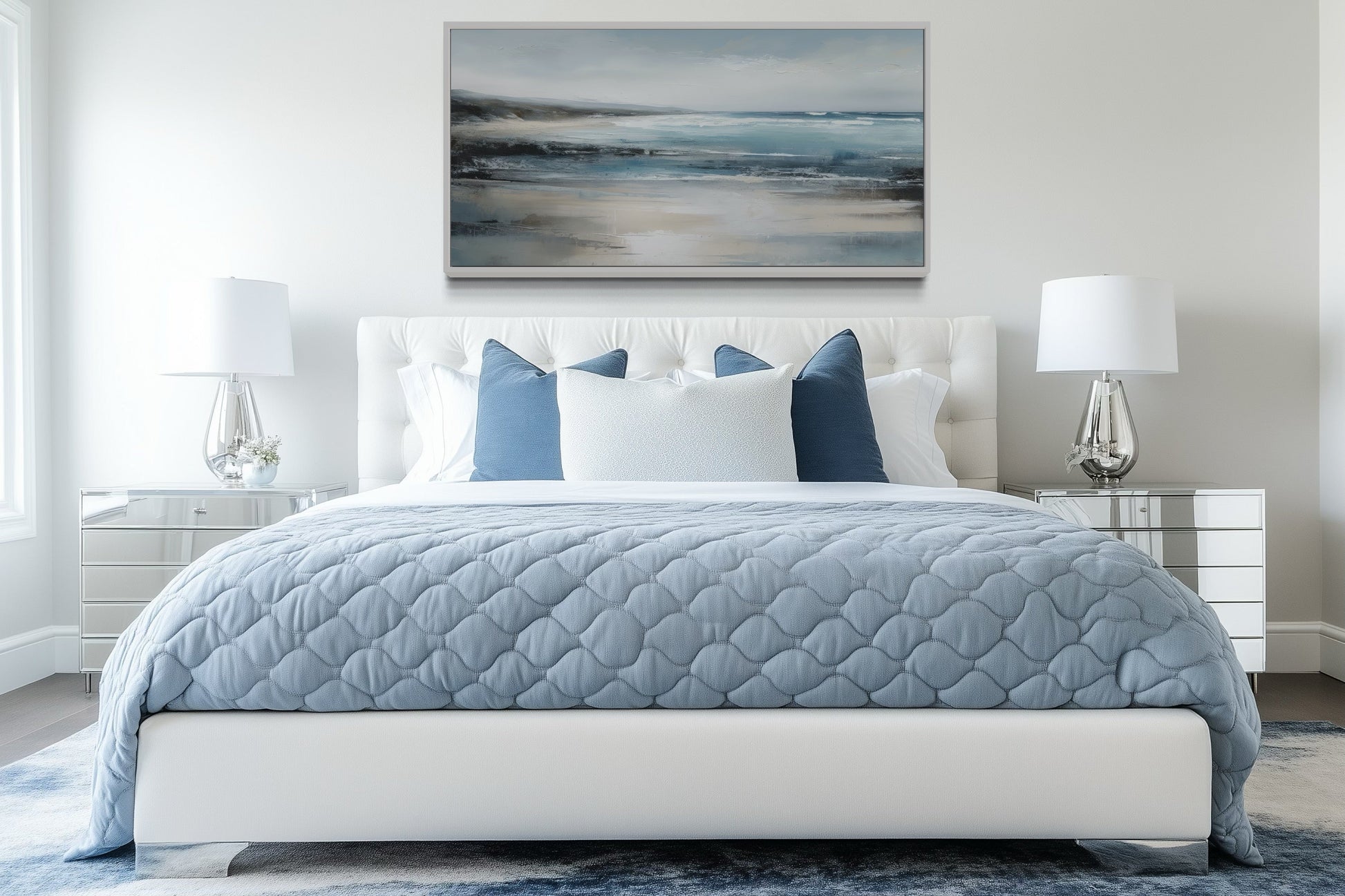 Calm Minimalist Blue Gray Ocean Coastal Framed Canvas Wall