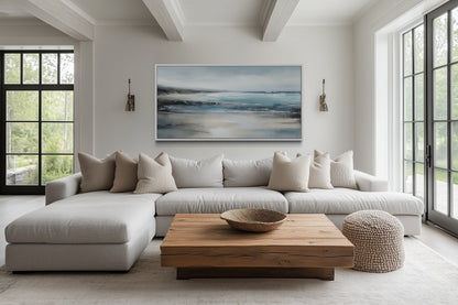 Calm Minimalist Blue Gray Ocean Coastal Framed Canvas Wall