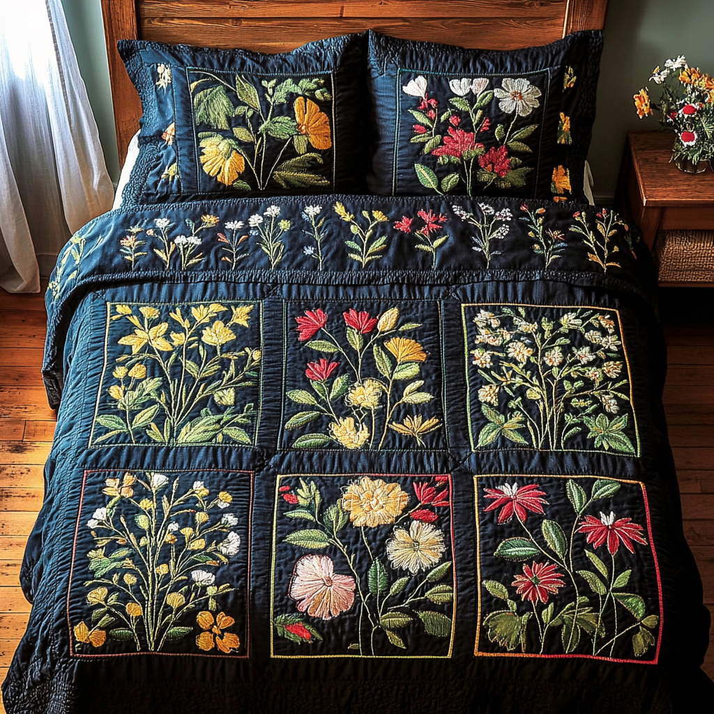 Calm Garden 3-Piece Quilted Bedding Set - Single (59" x 70")