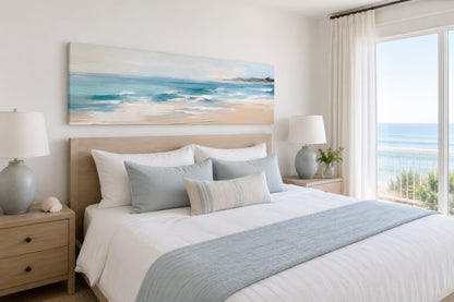 Calm Ocean Beach Panoramic Coastal Framed Canvas Wall Art