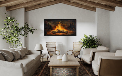 Campfire Wall Art - Rustic Cabin Decor On Distressed Wood For Lodge Style