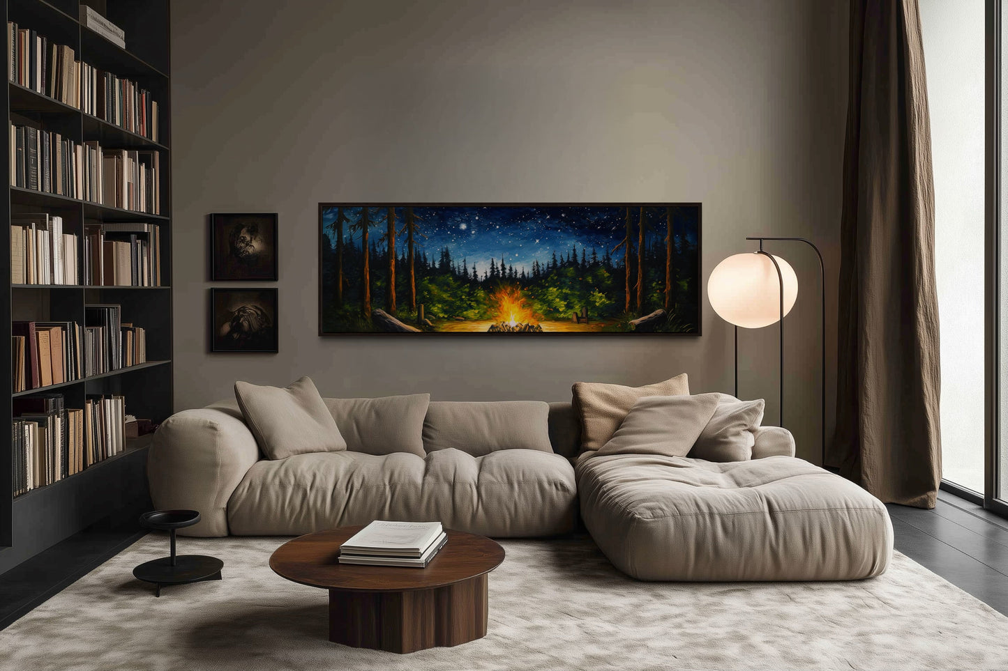 Campfire in The Forest Cozy Cabin Above Mantel Wall Art