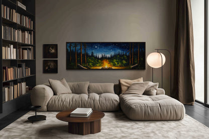 Campfire in The Forest Cozy Cabin Above Mantel Wall Art