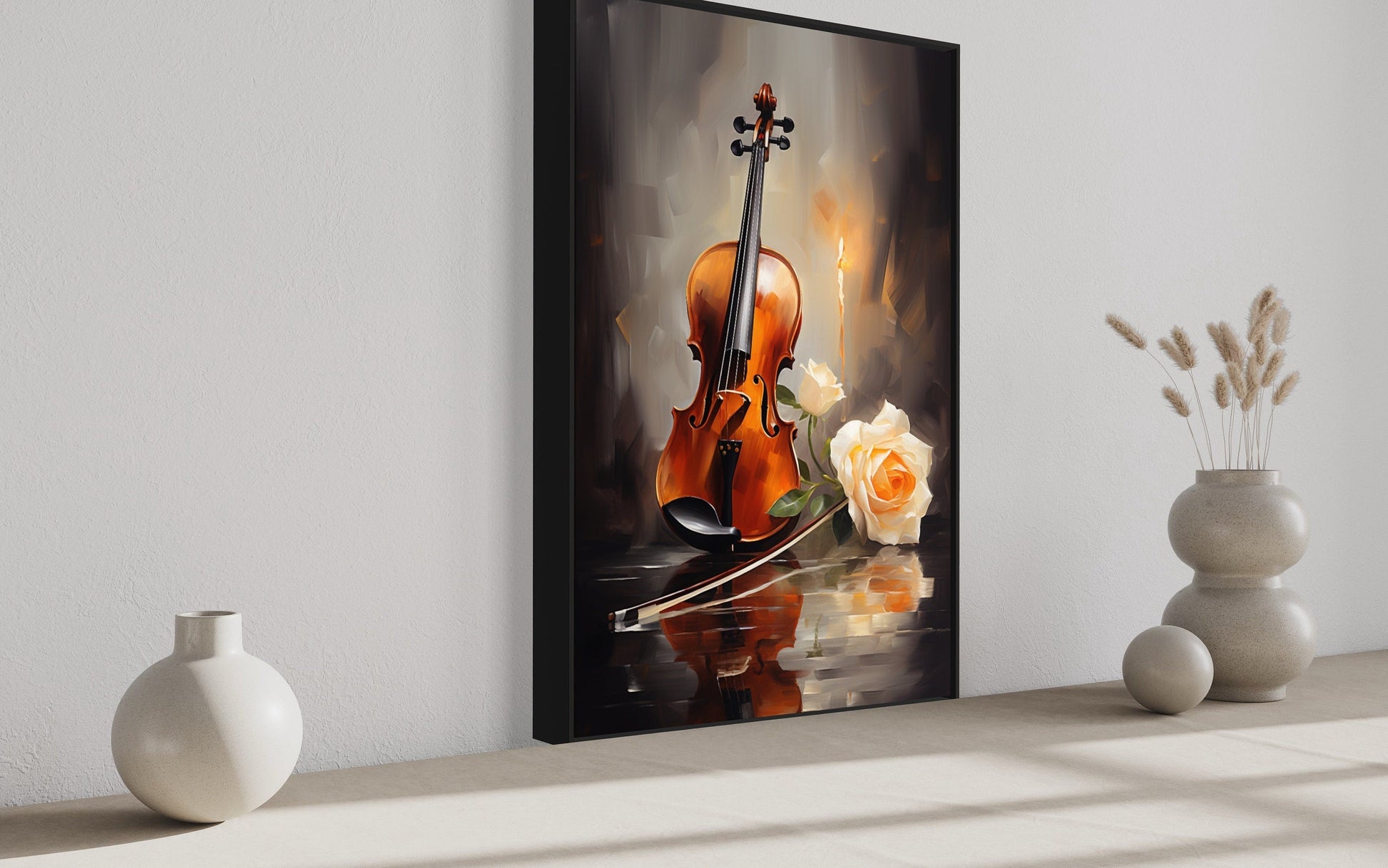 Candlelit Violin Framed Canvas Wall Art