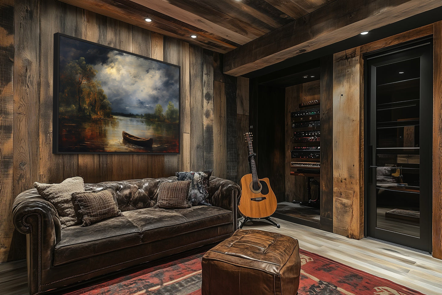 Canoe In The Lake At Night Vintage Moody Dark Academia Cabin Wall Decor Canvas Wall Art
