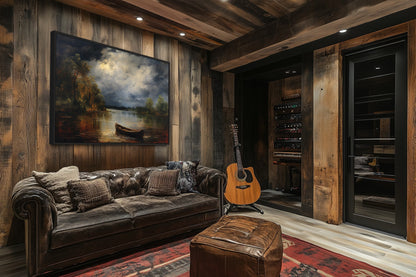 Canoe In The Lake At Night Vintage Moody Dark Academia Cabin Wall Decor Canvas Wall Art