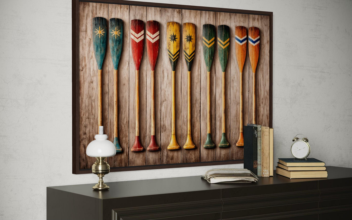 Canoe Paddle Wall Art - Rustic Wooden Oar Artwork Canvas Print for Lake House Decor