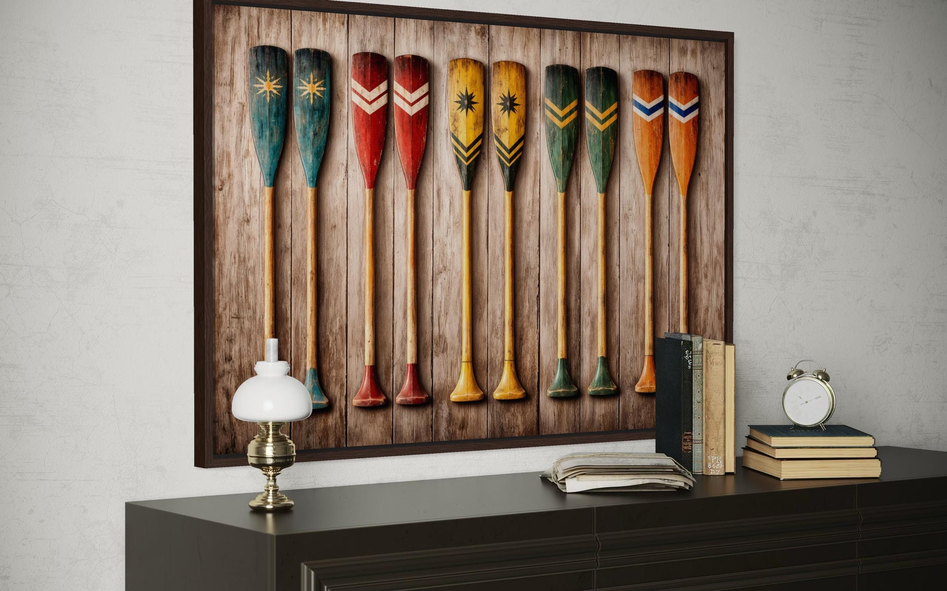 Canoe Paddle Wall Art - Rustic Wooden Oar Artwork Canvas Print for Lake House Decor