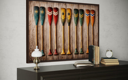 Canoe Paddle Wall Art - Rustic Wooden Oar Artwork Canvas Print for Lake House Decor