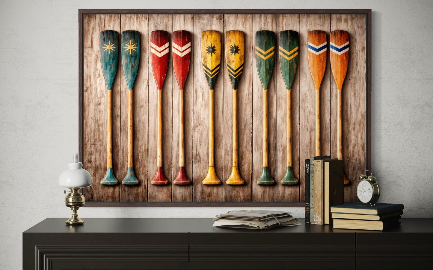 Canoe Paddle Wall Art - Rustic Wooden Oar Artwork Canvas Print for Lake House Decor