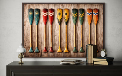 Canoe Paddle Wall Art - Rustic Wooden Oar Artwork Canvas Print for Lake House Decor