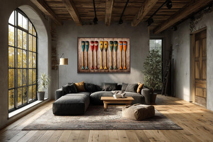 Canoe Paddle Wall Art - Rustic Wooden Oar Artwork Canvas Print for Lake House Decor