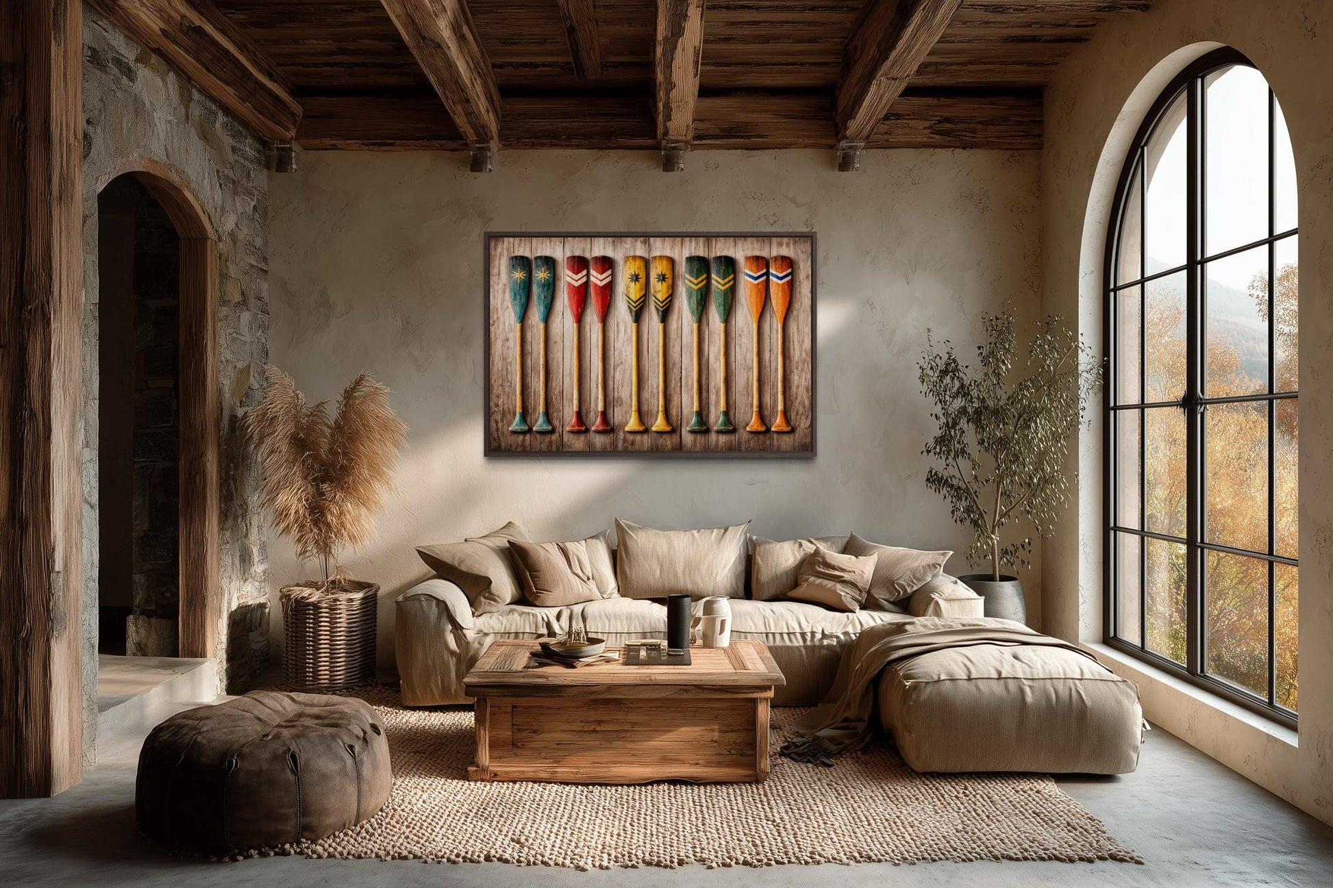 Canoe Paddle Wall Art - Rustic Wooden Oar Artwork Canvas Print for Lake House Decor