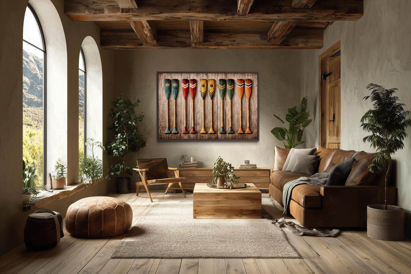 Canoe Paddle Wall Art - Rustic Wooden Oar Artwork Canvas Print for Lake House Decor