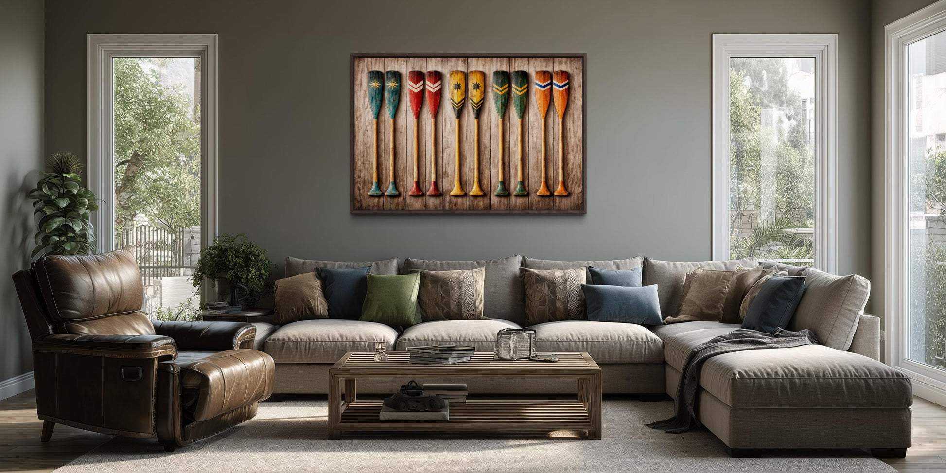 Canoe Paddle Wall Art - Rustic Wooden Oar Artwork Canvas Print for Lake House Decor