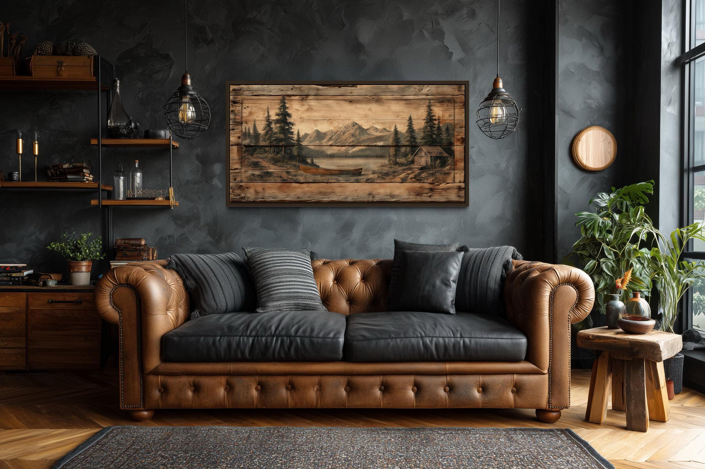 Canoe on Mountain Lake Canvas Wall Art