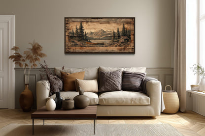 Canoe on Mountain Lake Canvas Wall Art
